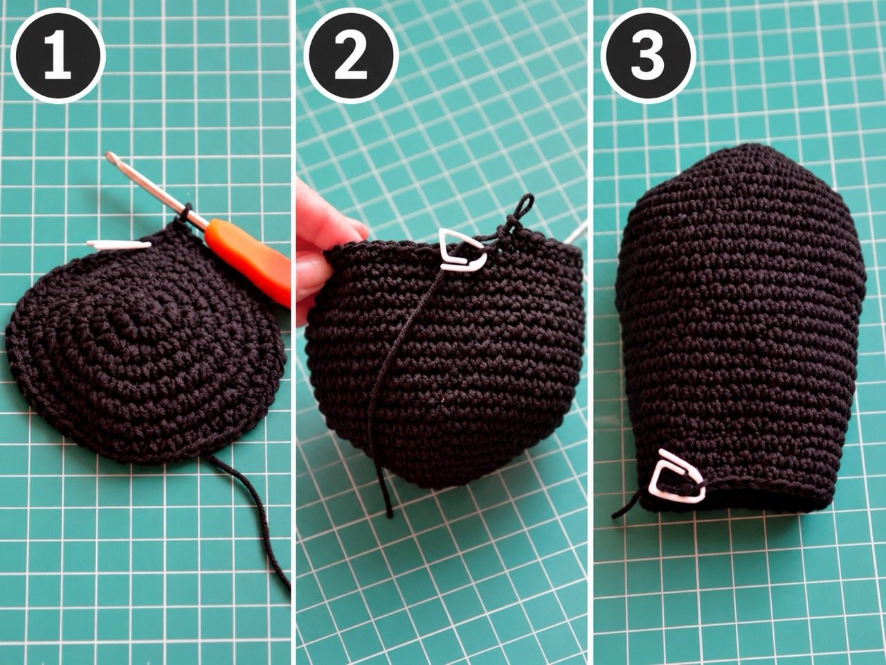 Crochet black cat body in progress